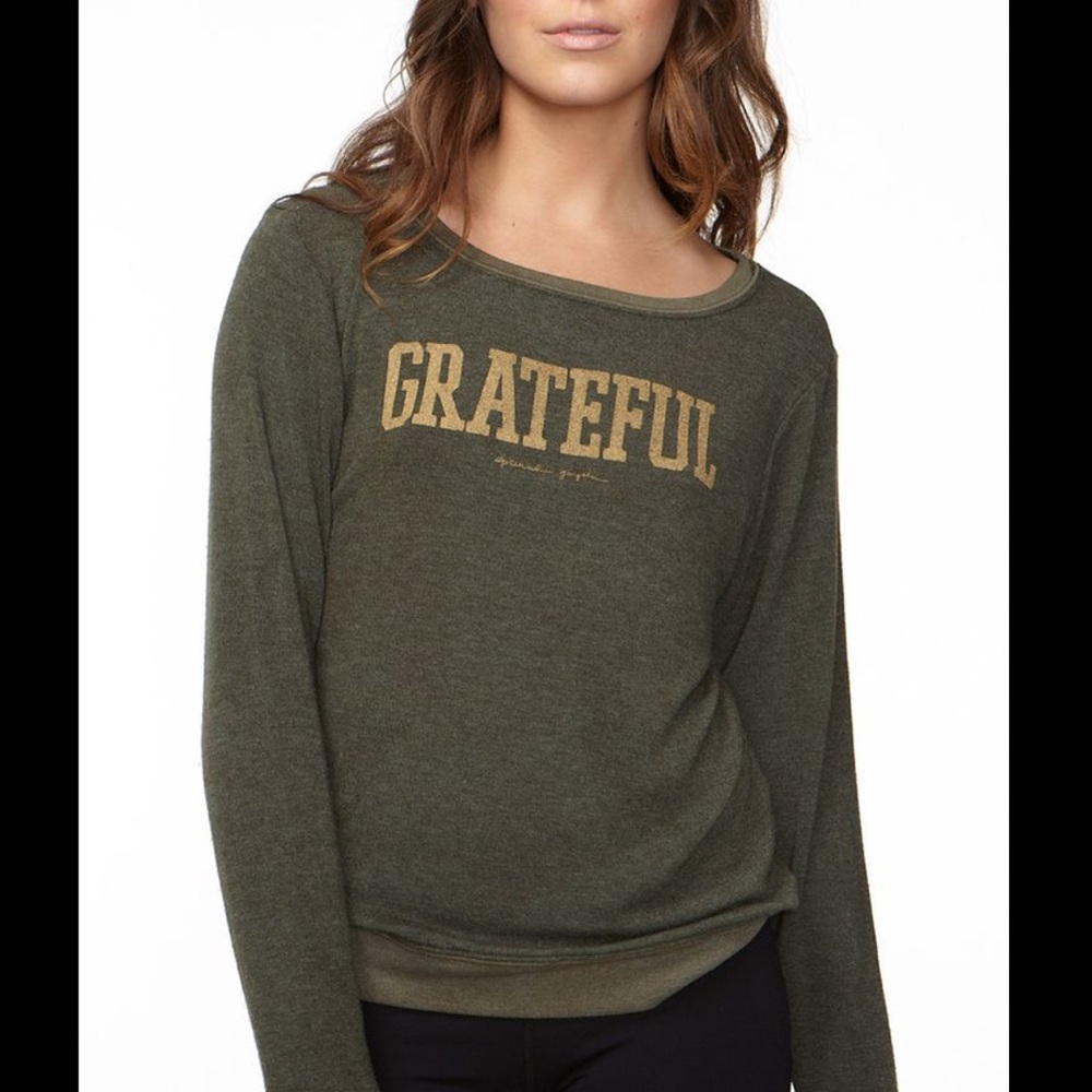 Spiritual Gangster Grateful Savasana Sweater Knit Pullover in Army Green